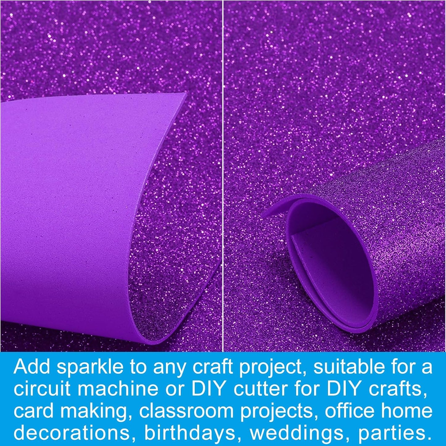 PATIKIL 2mm(1/10") Thick Non Adhesive Glitter Foam Sheet 16x24inch(40x60cm) Light Purple, EVA Shiny Foam Board for Craft, 6 Pcs