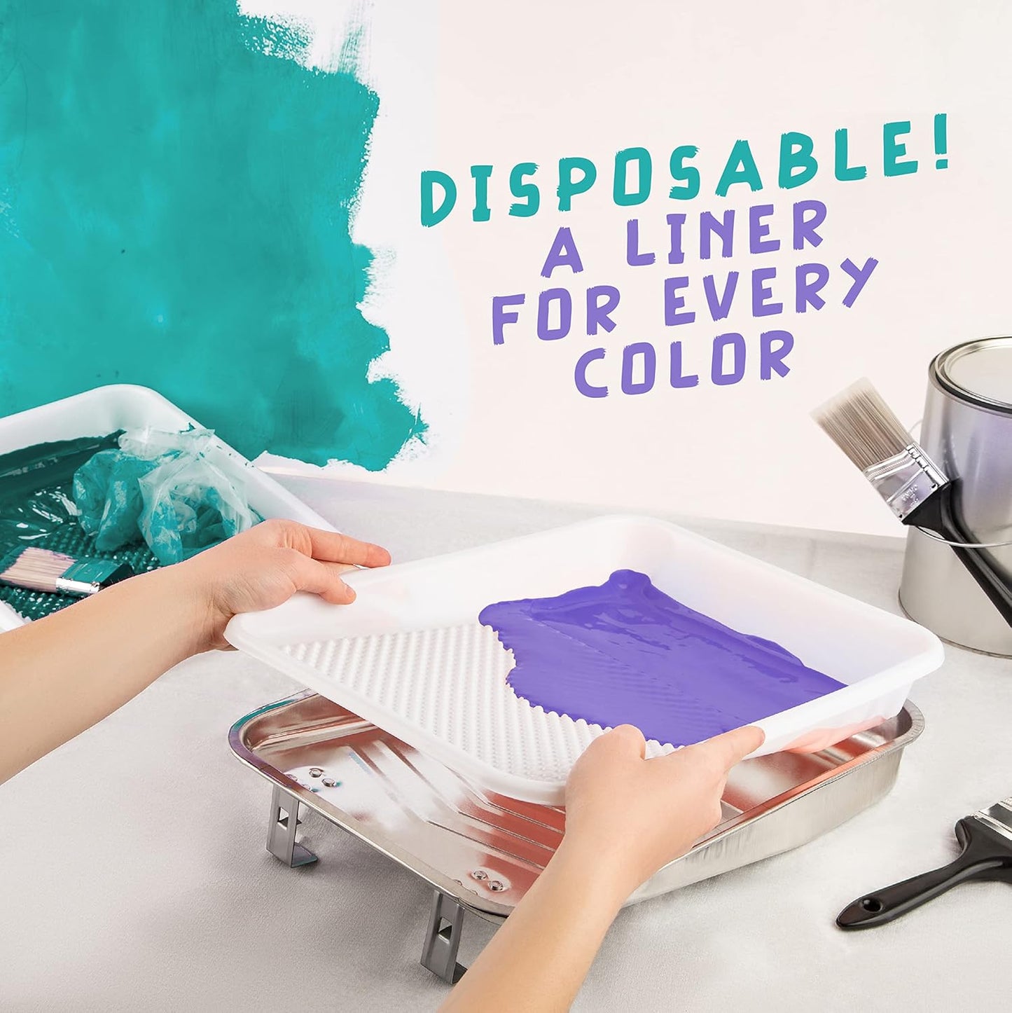 Paint Tray Liners, 1-Qt. Paint Capacity, Overlapping Edges, Fits 9” Metal Paint Trays, Dotted Ramp for Easy Rolling, (20)