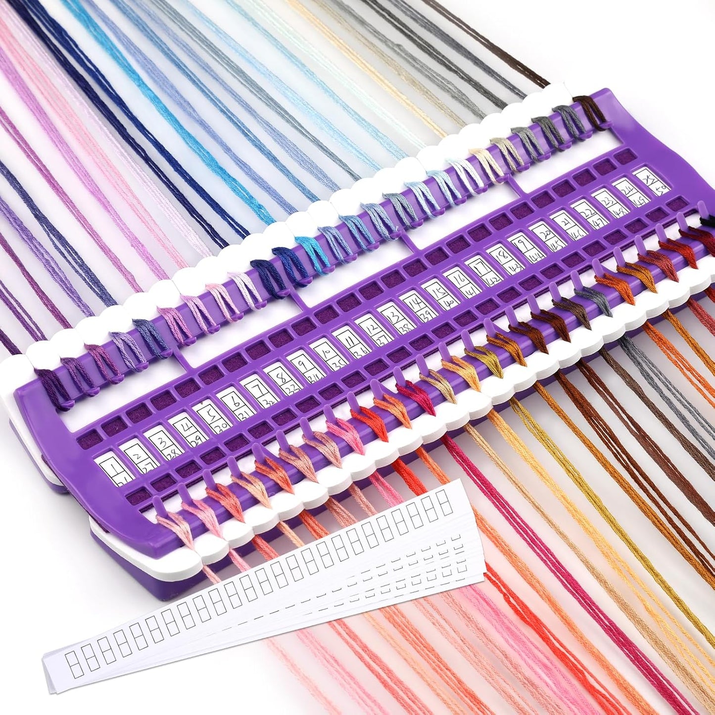 Lokunn Floss Organizer Embroidery, 50 Positions, Thread Organizers for Sewing and Cross Stitch Embroidery Thread, Plastic & Non-Woven Fabric, Purple, Comes with 15 Sticky Notes