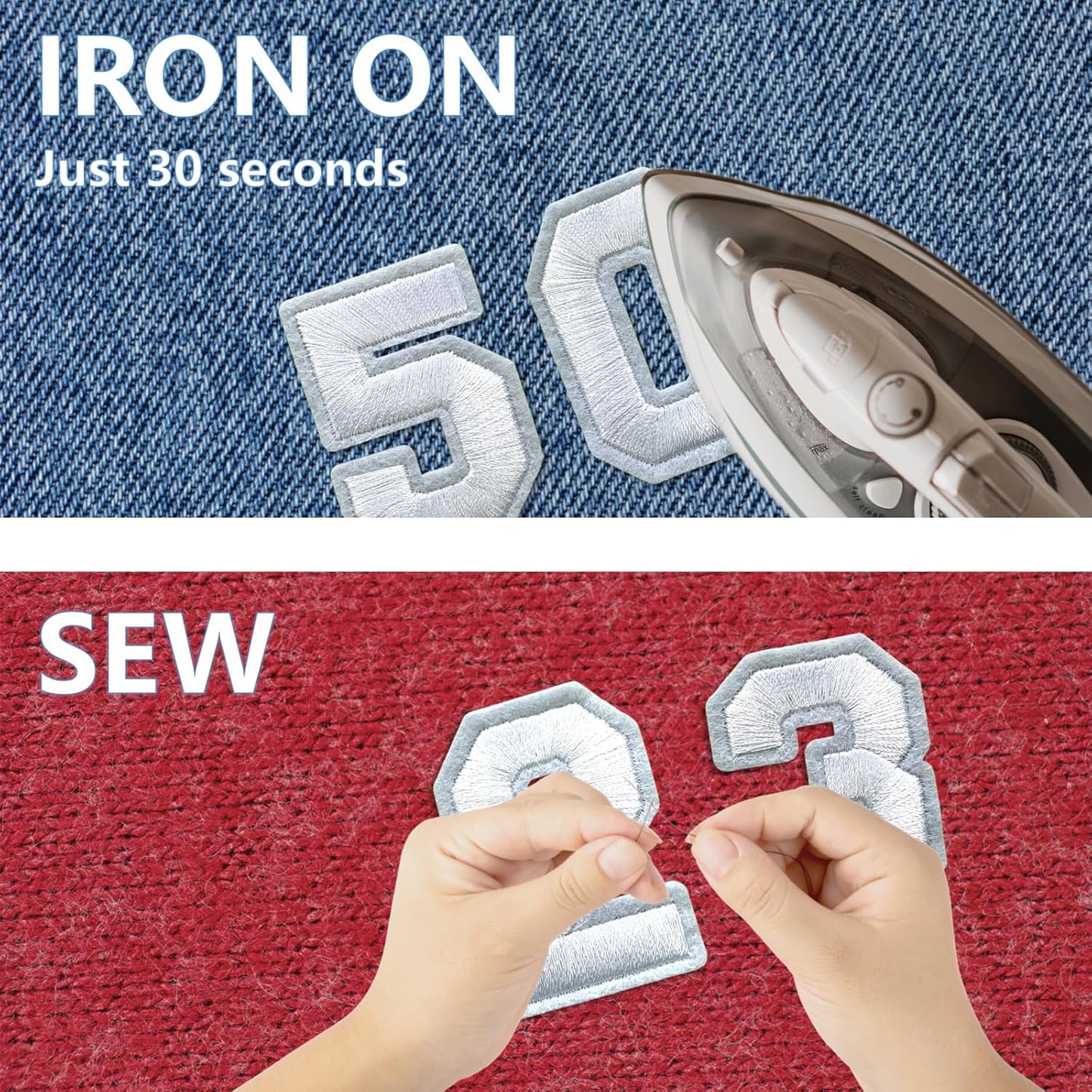 Number Iron On Patches, Numbers 0-9 Embroidery Applique Patch, DIY Decorative Heat Press Patches for Clothing Jeans Jackets Backpacks Hats (White 50 Pcs)