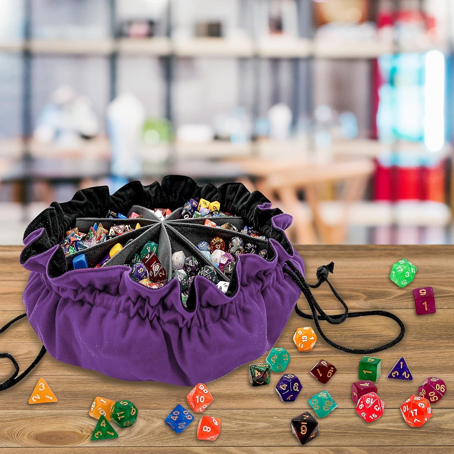 SIQUK Large Dice Bag with Pockets Big Capacity Dice Bag Drawstring Dice Pouch DND Dice Storage Bag for RPG MTG Table Games, Hold Over 300 Dice, Dark Violet