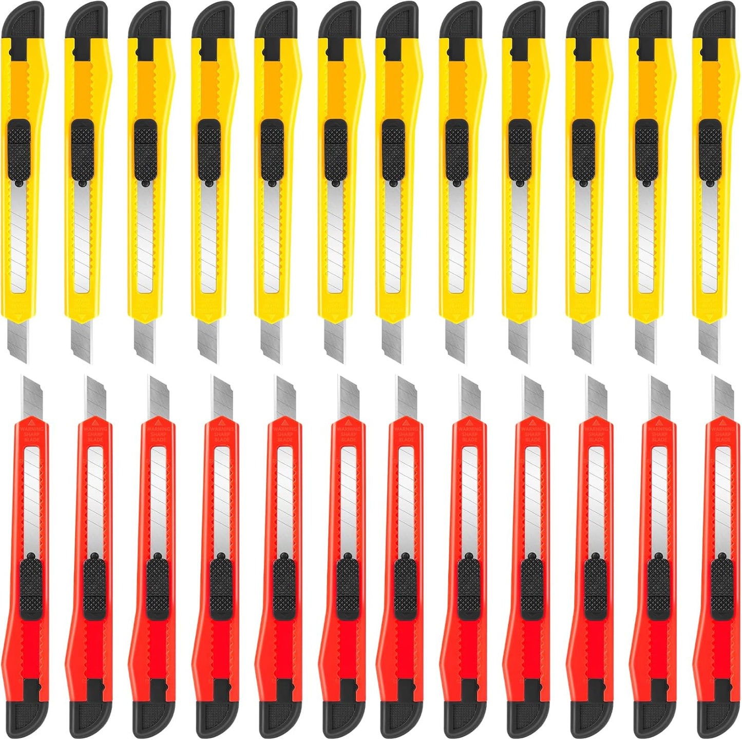 DIYSELF 24 Pack Box Cutters Bulk (9mm Wide Blade Cutter) Utility Knife Retractable, Razor Knife Exacto Knife, Compact, Extended Use for Heavy Duty Office, Home, Crafts, Hobby, Disposable Box Cutter