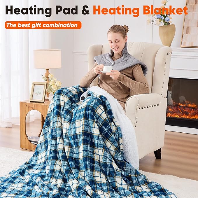 3 lb Weighted Heating Pad for Neck Shoulders and Back, Valentines Day Gifts for Him Her, Birthday Gifts for Men Women Dad, Instant Electric Heated Blanket with 9 Heat Options 4 Auto-Off Timer, Grey