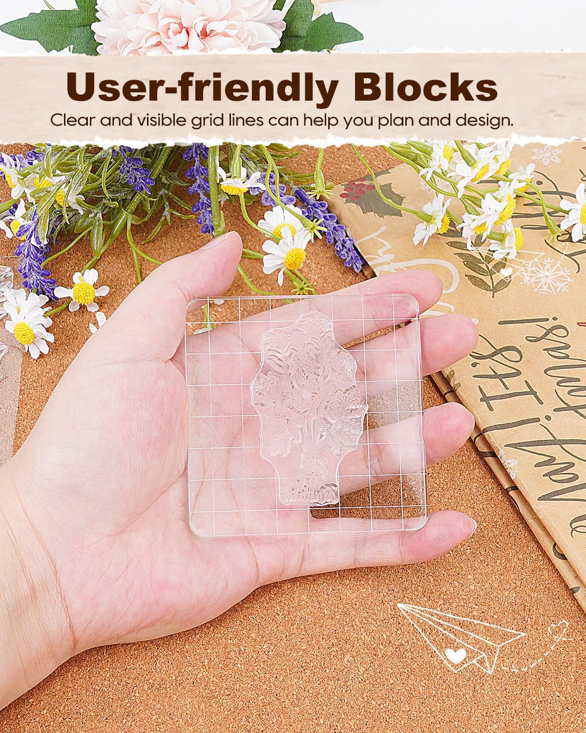 UCEC 7 Pieces Acrylic Stamp Block Clear Stamping Tools Set with Grid Lines Stamps for Crafting, Scrapbooking & Stamping Supplies Card Making, Assorted Sizes