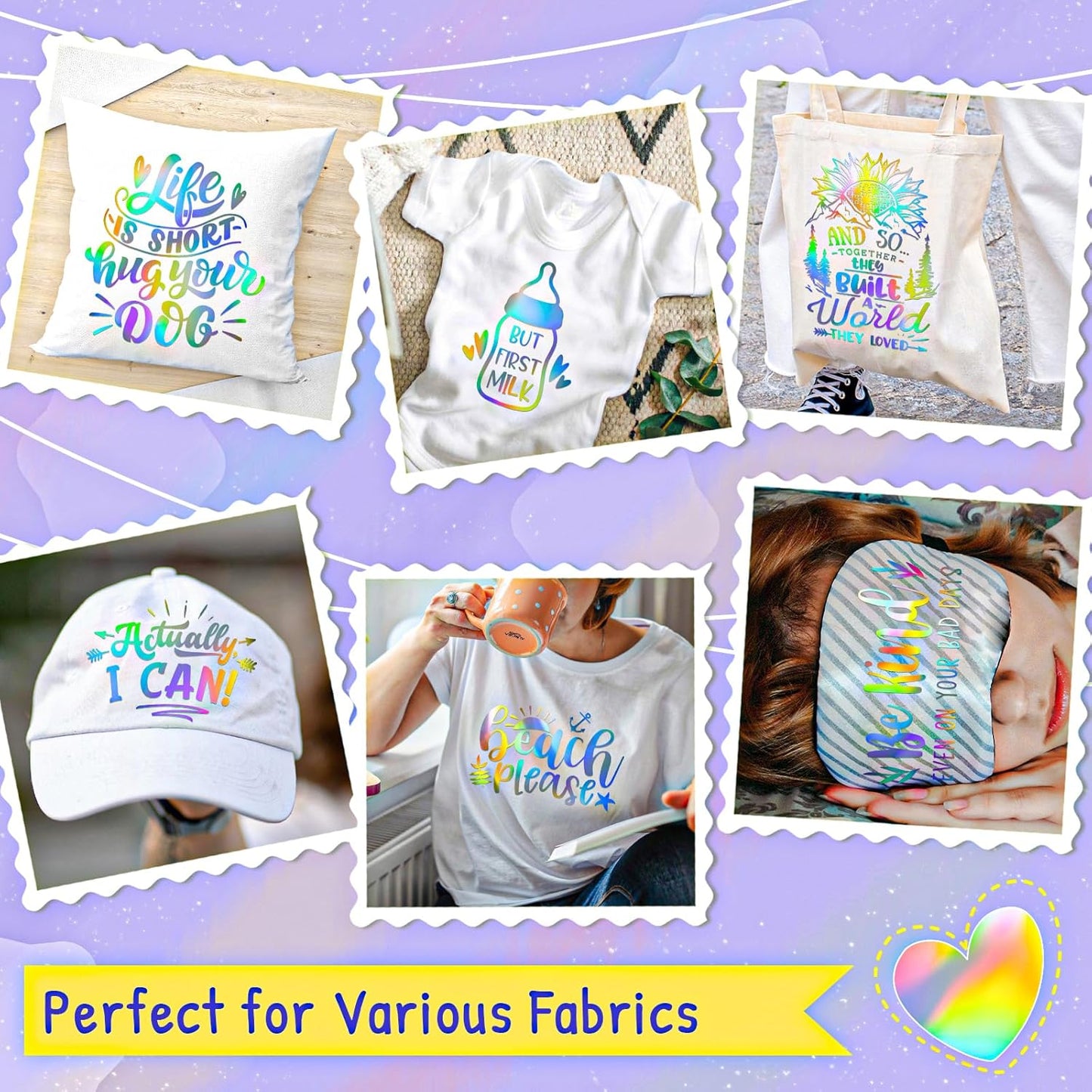 VINYL FROG Holographic HTV Vinyl Roll 12" x12ft Holographic Silver Metallic Heat Transfer Vinyl Iron on Vinyl Easy to Cut & Weed DIY Heat Press Design for T-Shirts