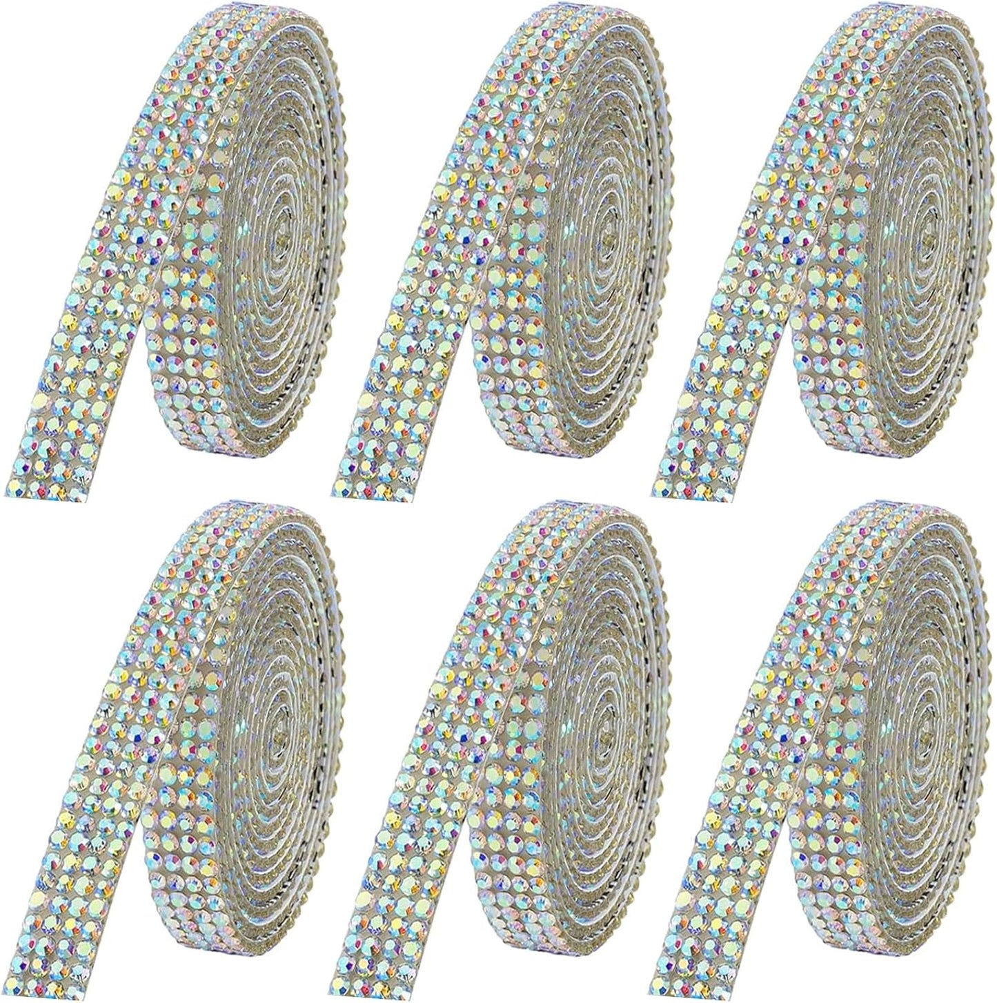 Rhinestone Ribbon Self Adhesive Crystal Rhinestones, 6-Yard Bedazzling Strips, 6-Rolls Rhinestone Strips for DIY Craft, Rhinestones Tape Self Adhesive, AB Crystal Color