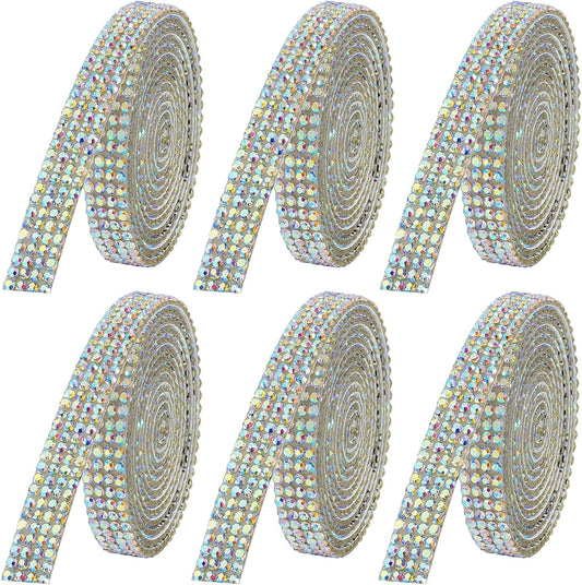 Rhinestone Ribbon Self Adhesive Crystal Rhinestones, 6-Yard Bedazzling Strips, 6-Rolls Rhinestone Strips for DIY Craft, Rhinestones Tape Self Adhesive, AB Crystal Color