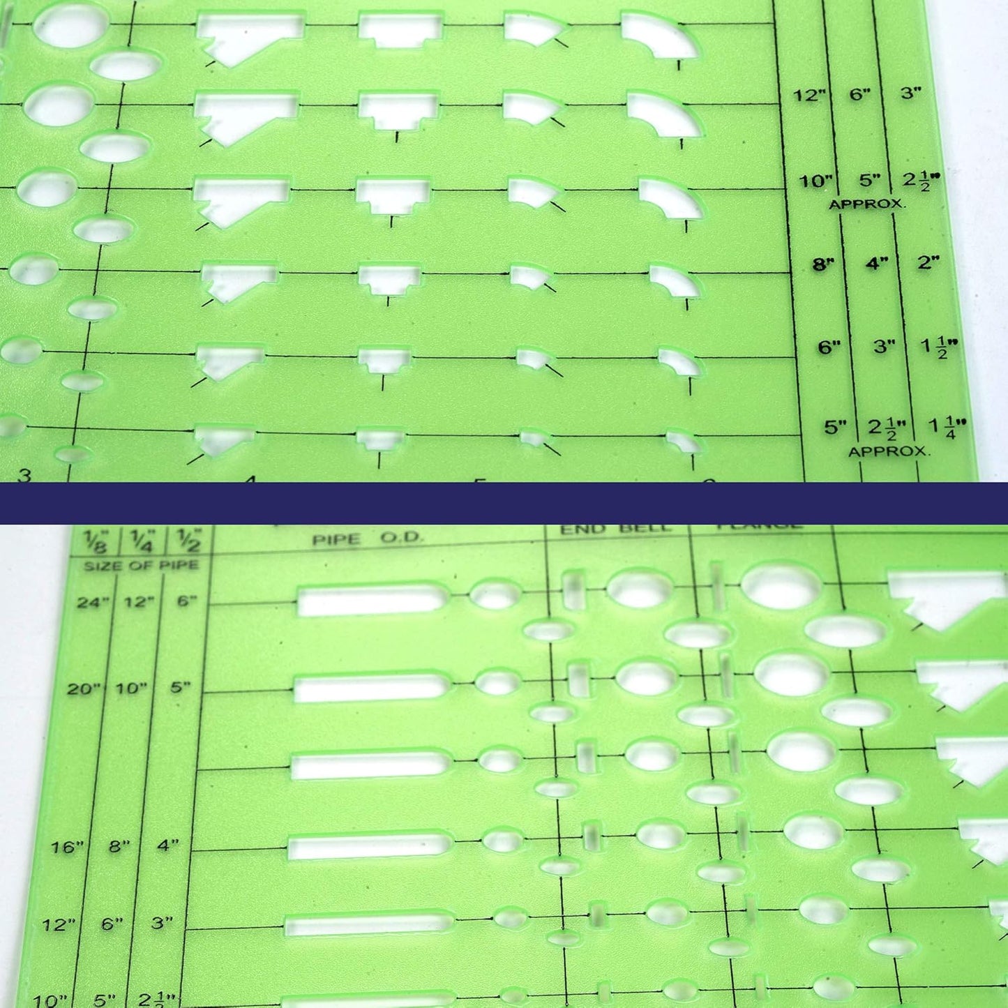 Pacific Arc Pipe Fitting Template Guide, with Pipe O.D., End Bell, Flange, and Fittings
