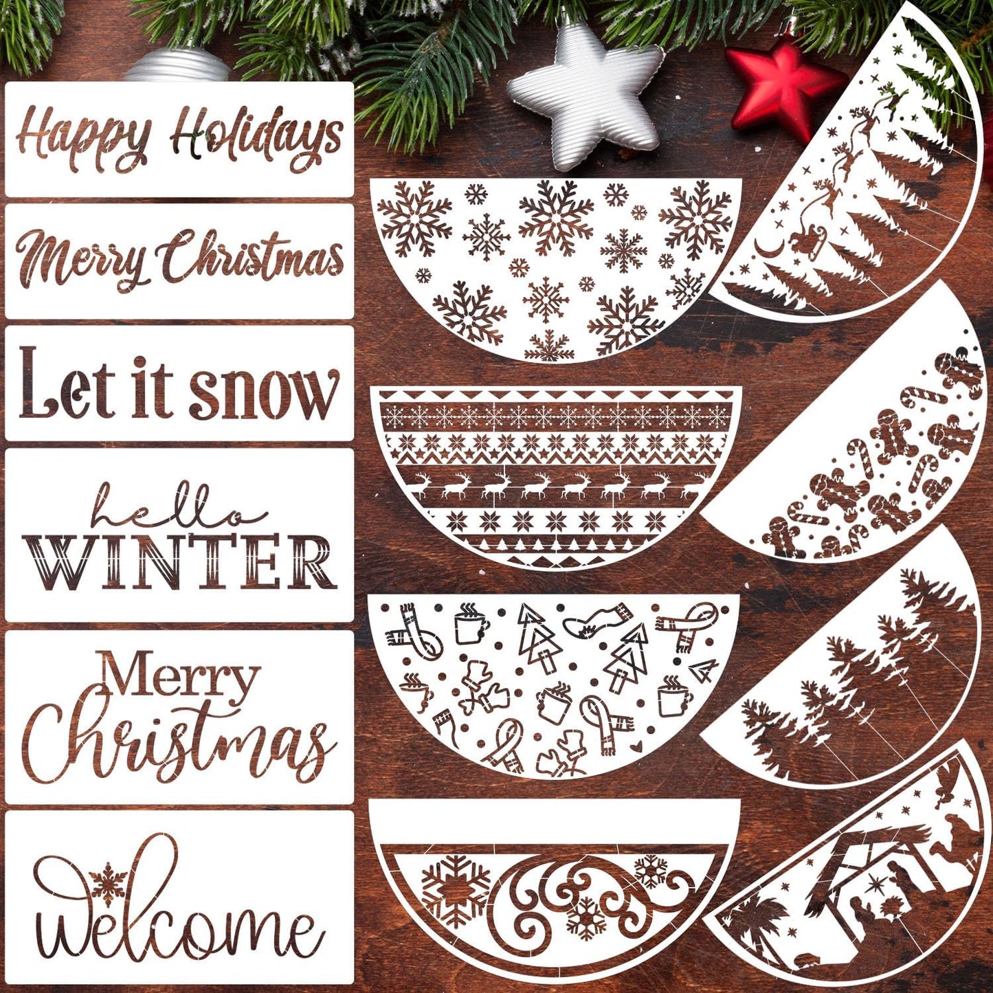 Christmas Stencils for Door Mats 12” Christmas Stencils for Crafts Reusable Christmas Stencil Holiday Drawing Templates for Painting on Wood Doormat Fabrics Decor