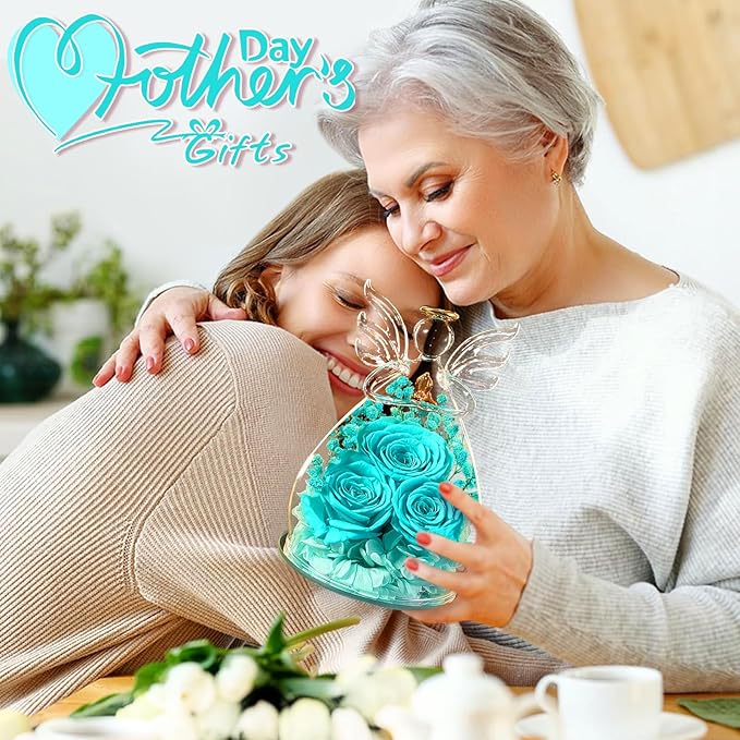 Beferr Valentines Day Rose Gifts for Her Women Mom Gifts for Birthday, Fresh Flowers for Delivery Forever Preserved Rose in Glass Angel Figurine, for Grandma Wife Daughter Girlfriend