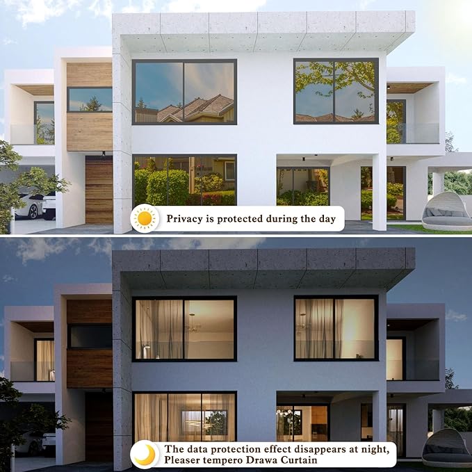 Window Privacy Film One Way Daytime Mirror Tint Treatments UV Heat Control Vinyl Stickers Sun Block Glass Paper Door Covering Reflective 35.4 Inch x 32.8 Feet Brown Silver