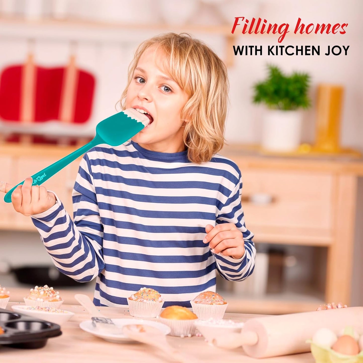 Silicone Spoon Spatula - 600ºF Heat-Resistant Non-Stick Rubber Spoonula | Use as Silicone Kitchen Scraper Utensil - Baking and Cooking Strong Stainless Steel Core | UpGood Kitchen Utensils, (Teal)