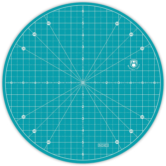 Headley Tools 13"x13" Round Rotating Cutting Mat, Self Healing Mat with 360-Degree Rotation & Anti-Slip Base, Sewing Board Cutting Mat Perfect for Fabric Quilting Leather Hobby Project, Turquoise