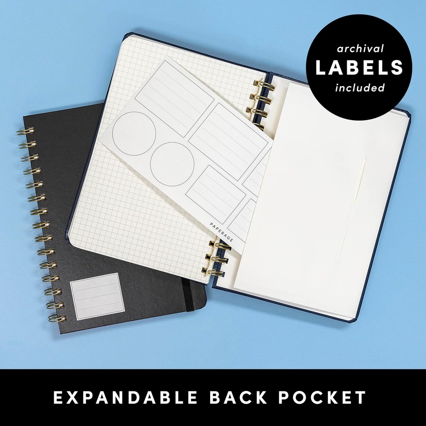 PAPERAGE Graph Paper Spiral Notebook & Journal, (Black), 160 Pages, Medium 5.5 inches x 8 inches - 100 GSM Thick Graphing Paper, Hardcover, Double-Wire Grid Spiral Notebook