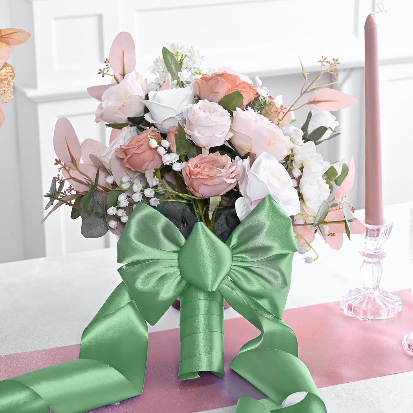 Sage Green Satin Ribbon 3 Inch X 15 Yards Solid Color Double Faced Ribbons Perfect for Crafts Wedding Decor Bow Making Arts Sewing and More