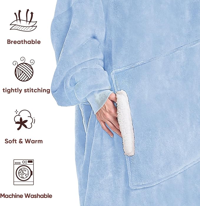 yescool Wearable Blanket Hoodie, Flannel Sherpa Fleece Blanket Sweatshirt for Adults Women Men,One Size Fits All