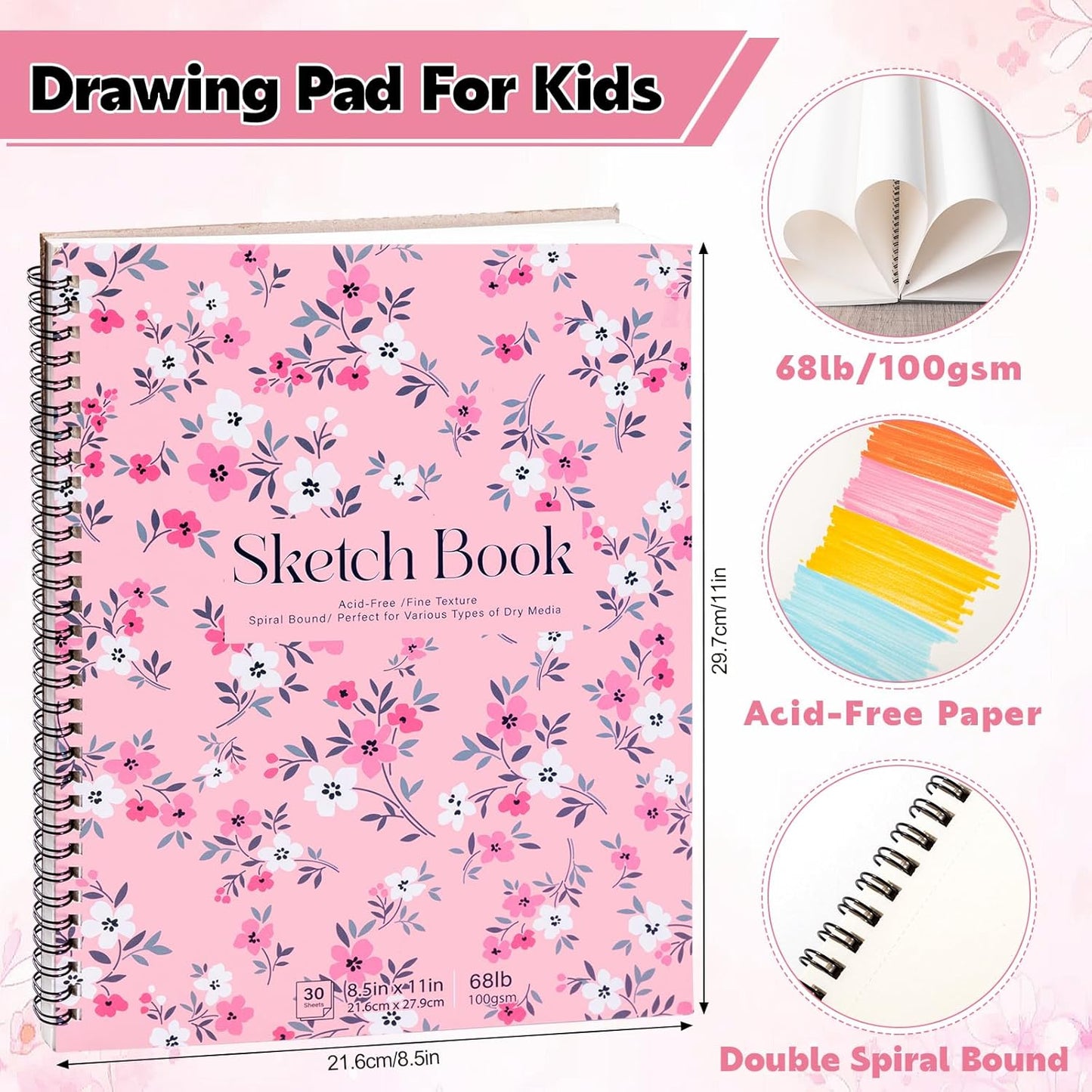 4 Pack Sketch Book, 8.5 x 11Inch Sketchbook, 68lb/100gsm Top Spiral Bound Sketch Pad, Acid Free Art Supplies Drawing Painting Sketching Paper for Woman Artists (30 Sheets Each)