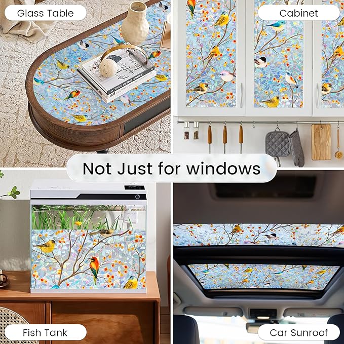 DKTIE Country Rustic Window Privacy Film Rainbow Film Decorative Window Sticker, UV2 Static Stained Glass Cling Tint for Home Heat Control Non-Adhesive (S3533, 17.7in X 118.1in)
