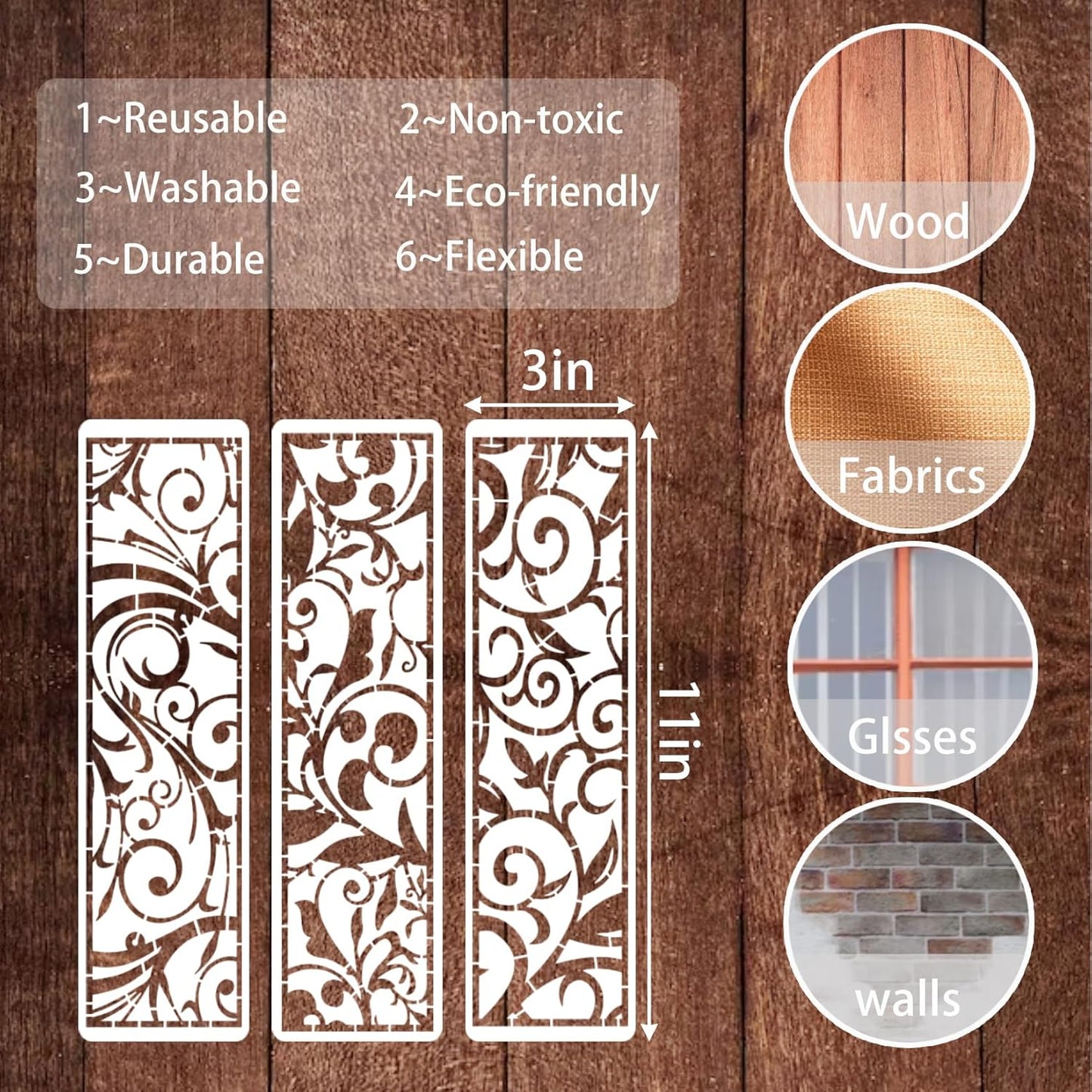 12 Pieces Border Stencils for Painting, Leaf Stencil Template Reusable Furniture Cake Decorative Stencils for Wood DIY Craft Canvas Fabric (12 Border Floral)