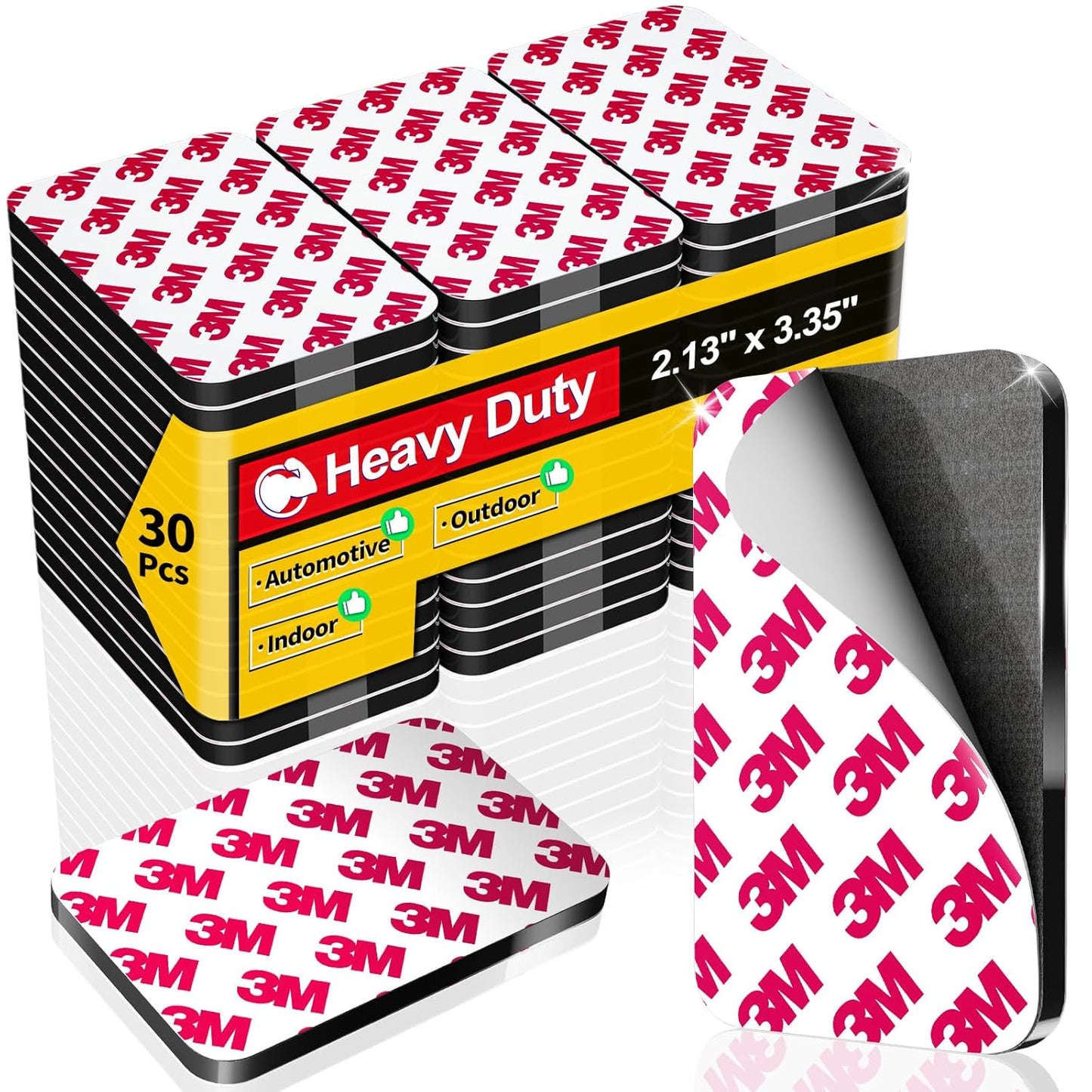 30 Pcs Large Strong Double Sided Adhesive Pads, Made of 3M, Heavy Duty Square Sticky Mounting Foam Tape for Car Décor Wall, 0.12" Thick Black Sticky Pads 2.13" x 3.35"