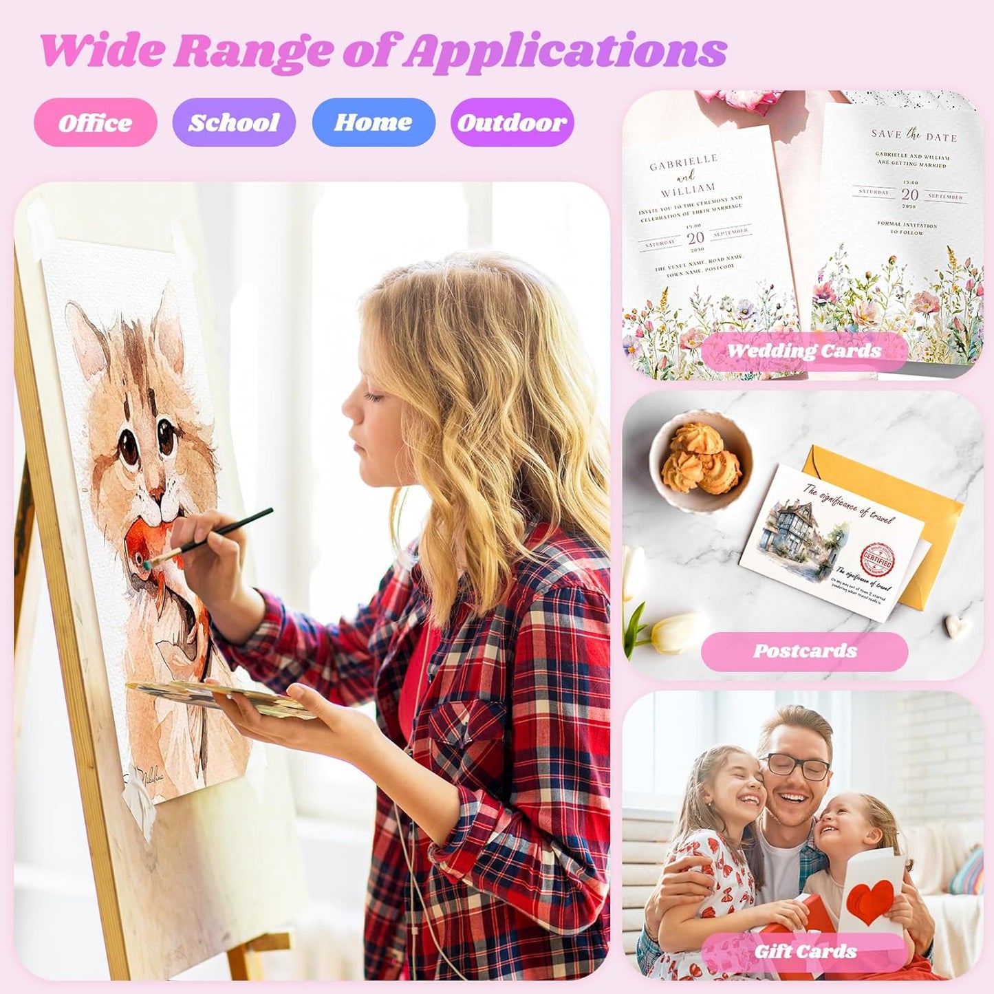 ﻿128 Sheets Watercolor Paper, Stocking Stuffers, 8.5"x11" Cold Press Water Color Paper Bulk, 140lb/300gsm Artist Sketch Easel Acrylic Painting Drawing Supplies for Watercolors, Watercolor Paint Set