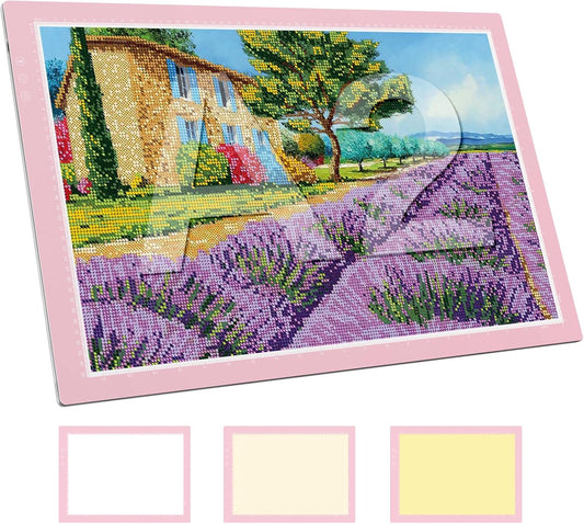 ZEXALIGHT A2 Light Box for Tracing, Light Pad for Diamond Painting with 8 Levels/Stepless Dimming Brightness and 3 Color Modes, Ultra-Thin Copy Board Light Table for Artists Tracing Drawing (Pink)