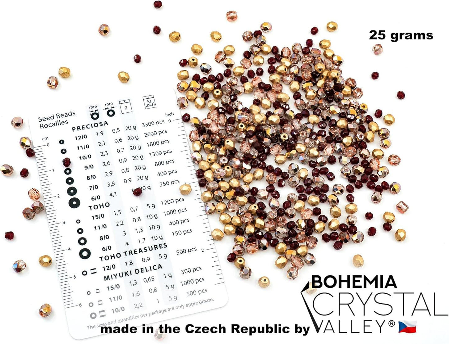 0.88oz (Approx. 500 Beads) Mix of Faceted Fire Polished Pressed Czech Glass Beads, Sparkling Shiny Mix BCV