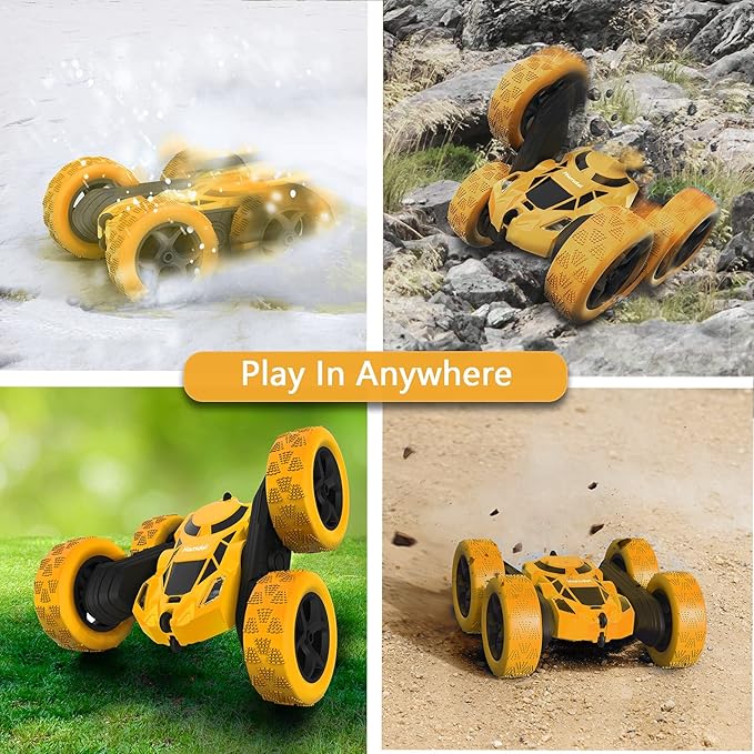 Remote Control Stunt Car for Kids, 360° Rotating Double-Sided RC Toy Vehicle with LED Headlights, 4WD 2.4GHz Rechargeable Electric Car, Boys & Girls Toy, Birthday Ages 6–12