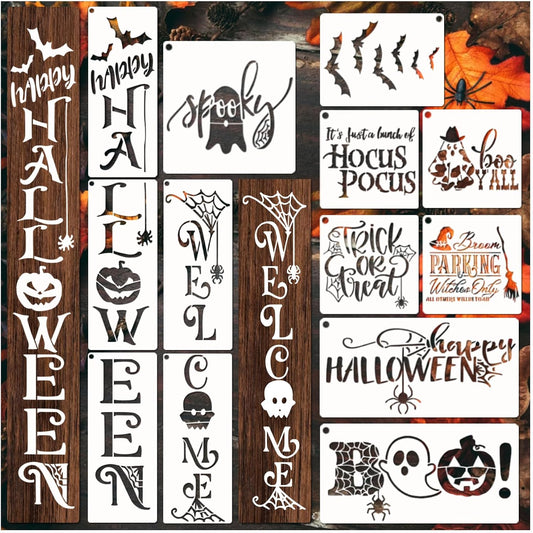Halloween Stencils for Painting on Wood Door Sign Reusable Large Holiday Stencil for Crafts Canvas Wall Shirts Cookie Drawing Paint Decorating (Halloween Sign)