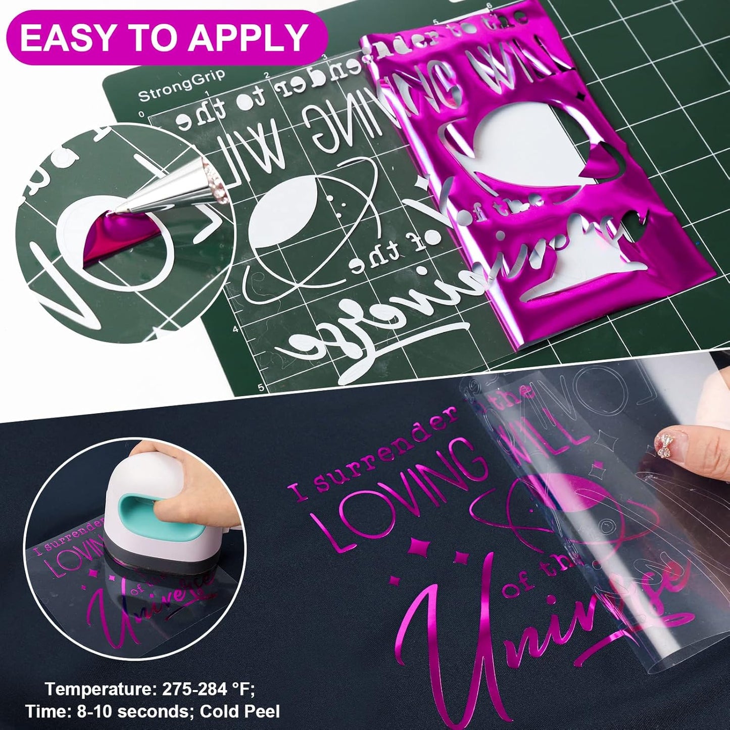 VINYL FROG Metallic Foil HTV Vinyl Roll 12" x5ft Fushcia Chrome Heat Transfer Vinyl Iron on Vinyl Easy to Cut & Weed DIY Heat Press Design for T-Shirts