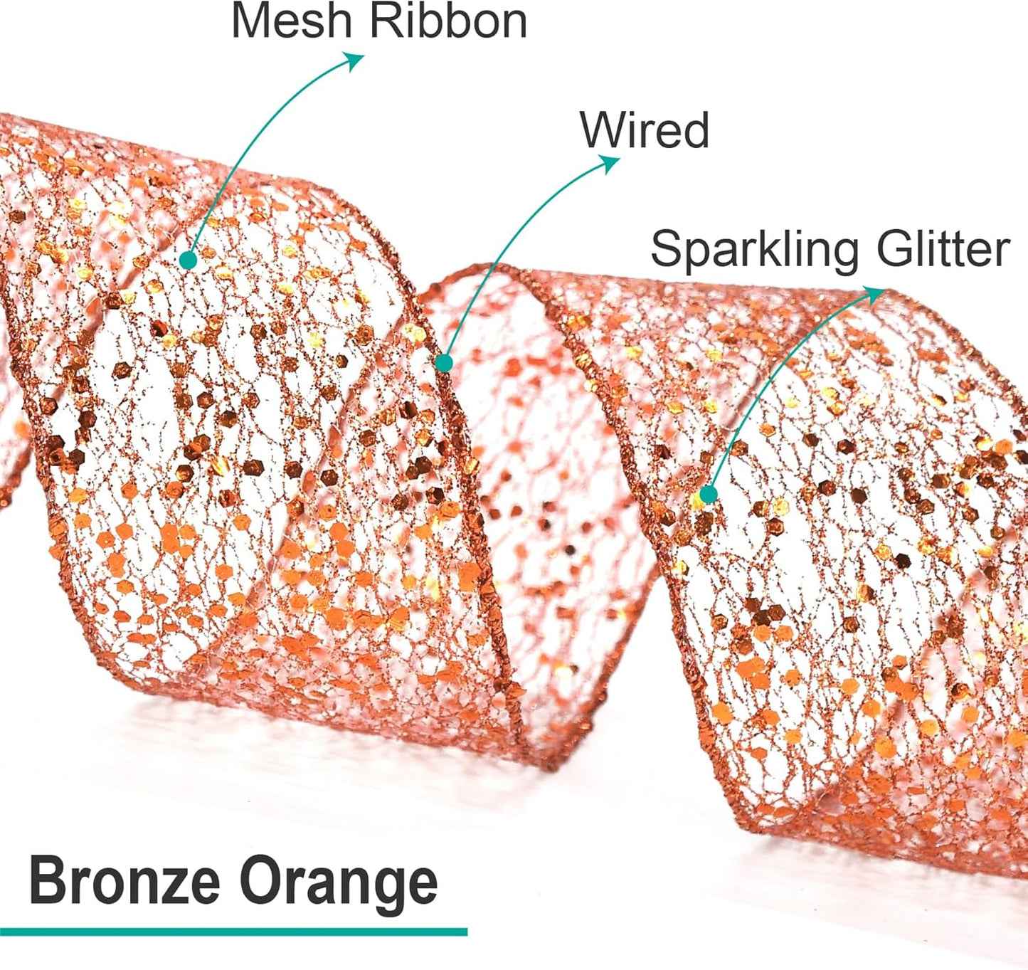 CT CRAFT LLC Sparkling Glitter Mesh Wired Ribbon 2.5" x 10 Yards Bronze Orange for Christmas Home Decor Bow Gift Wrapping DIY Crafts Wreath