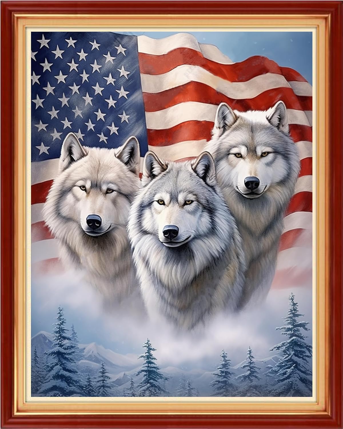 Foxhool Beginners Cross Stitch Kits Stamped Full Range of Embroidery Kits for Adults DIY Cross Stitches kit Embroidery Patterns for Needlepoint kit-Flag Wolf 16x20 inch
