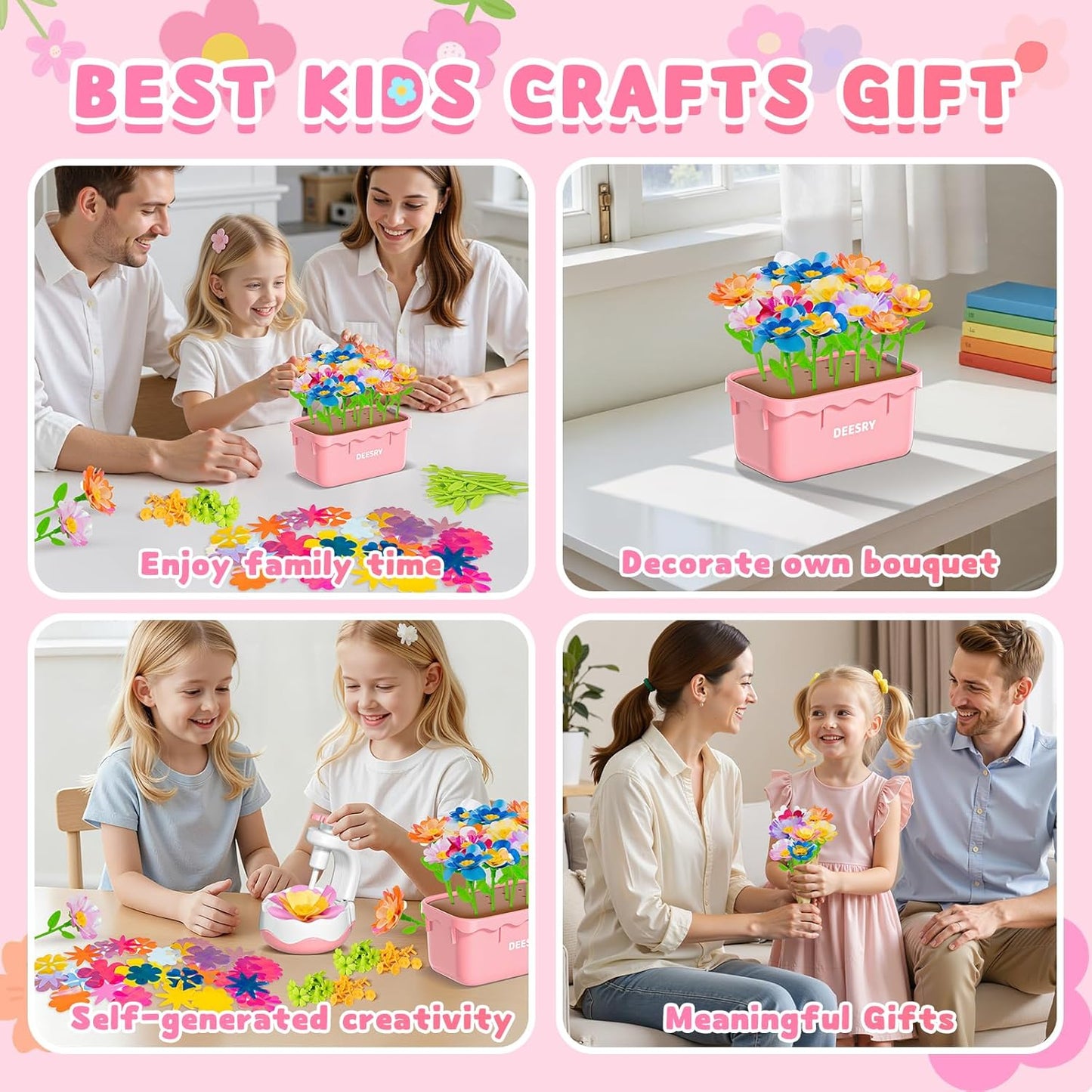 Deesry Fabric Flower Bouquets Toys, Storable Flower Making Kit for Kids, DIY Arts and Crafts for Kid, DIY Creative Flowers Craft Kits Toys for Kids, Birthday Gifts for 3 4 5 6 7 8 Year Old Girls