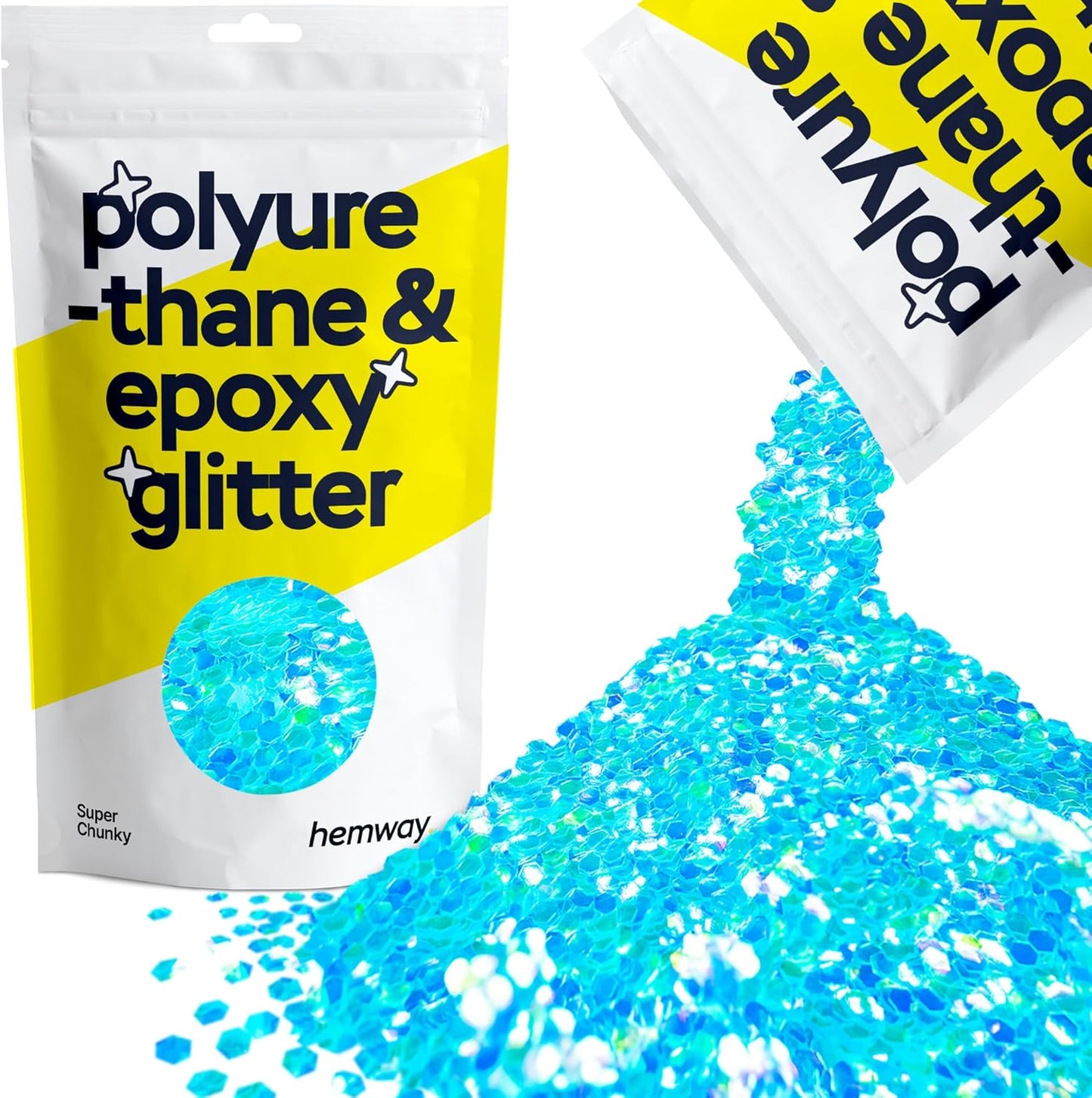 Hemway Glitter for Resin 100g Baby Blue Iridescent Metallic Crystals for Epoxy Craft Super Chunky Flakes Tumblers Wax Melt