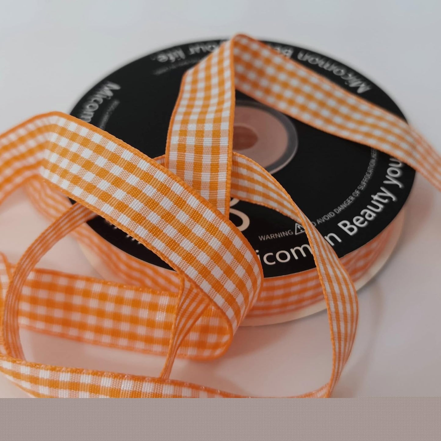 Orange Gingham Plaid Checked Ribbon 25 Yards Each Roll 100% Polyester (5/8",Orange)