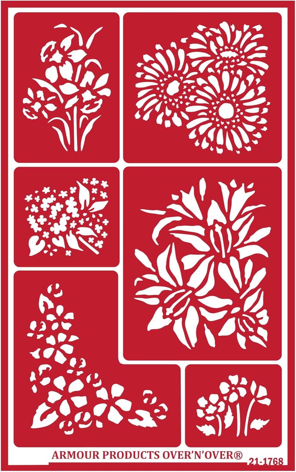 Over'N'Over Reusable Glass Etching Stencils – Durable Self-Stick Designs for Glass, Mirrors, and Ceramics with Armour Etch Cream – 5” x 8” Stencil Sheet - Spring Flowers
