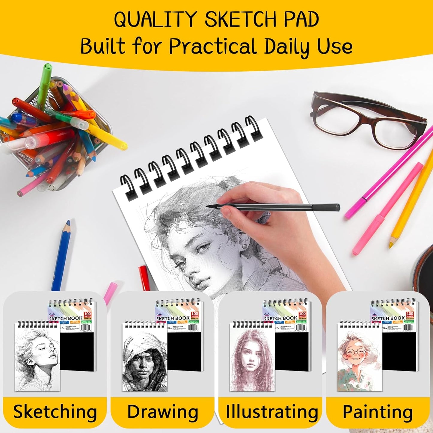 WINNER 5.5" x 8.5" Sketch Book, 4-Pack 400 Sheets Spiral Bound Art Sketchbook, 68lb/100gsm White Acid Free Drawing Pad, Painting Drawing Writing Sketch Pad for Kids, Adults, Teens, Girls & Boys