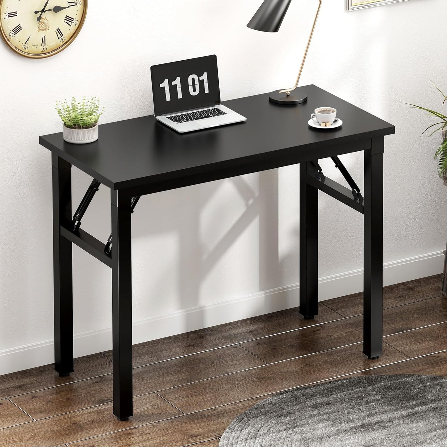 Need 31.5 Inch Folding Computer Desk for Small Spaces, Black Study Foldable Writing Table for Home Office, Bedroom, Dorm Room & Student, No Assembly