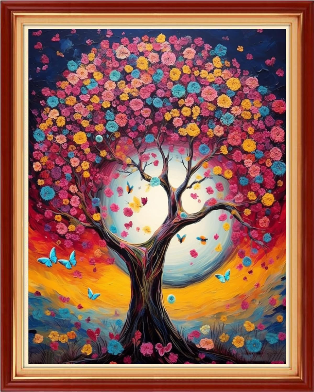 Dooxvey Cross Stitch Kit for Adults Beginners - Stamped Needlepoint Embroidery Kit, 11CT Pattern Colorful Moon Tree, 16x20 Inch