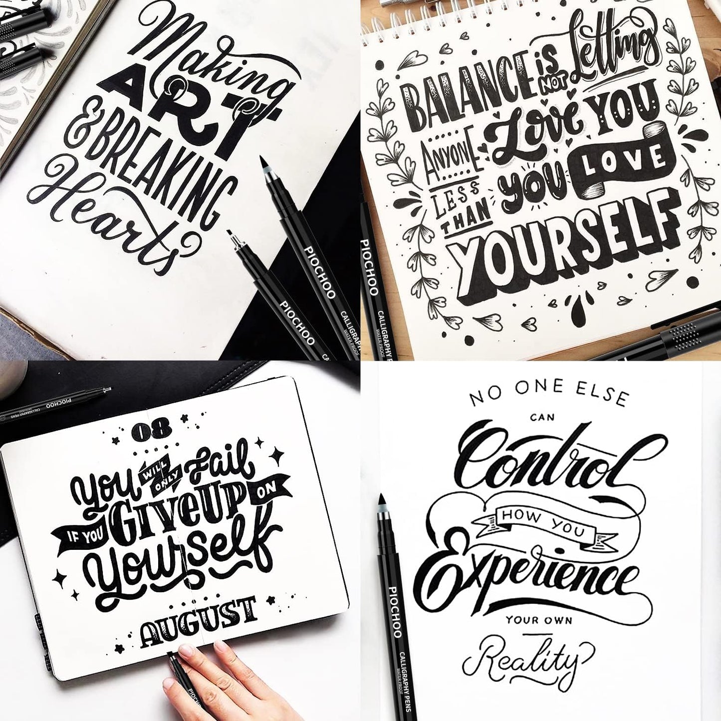 Calligraphy Pens,8 Size Calligraphy Pens for Writing,Brush Pens Calligraphy Set for Beginners, Hand Lettering Pens