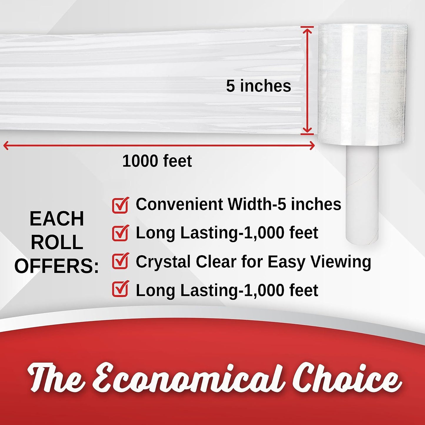12 Pack Industrial Strength Mini Hand Stretch Wrap 5" 1000 Ft Roll 80 Gauge Thick, Shrink Wrap Roll for Moving Supplies, Furniture, Pallets, Plastic Wrap for Packing, Heavy Duty Stretch Film