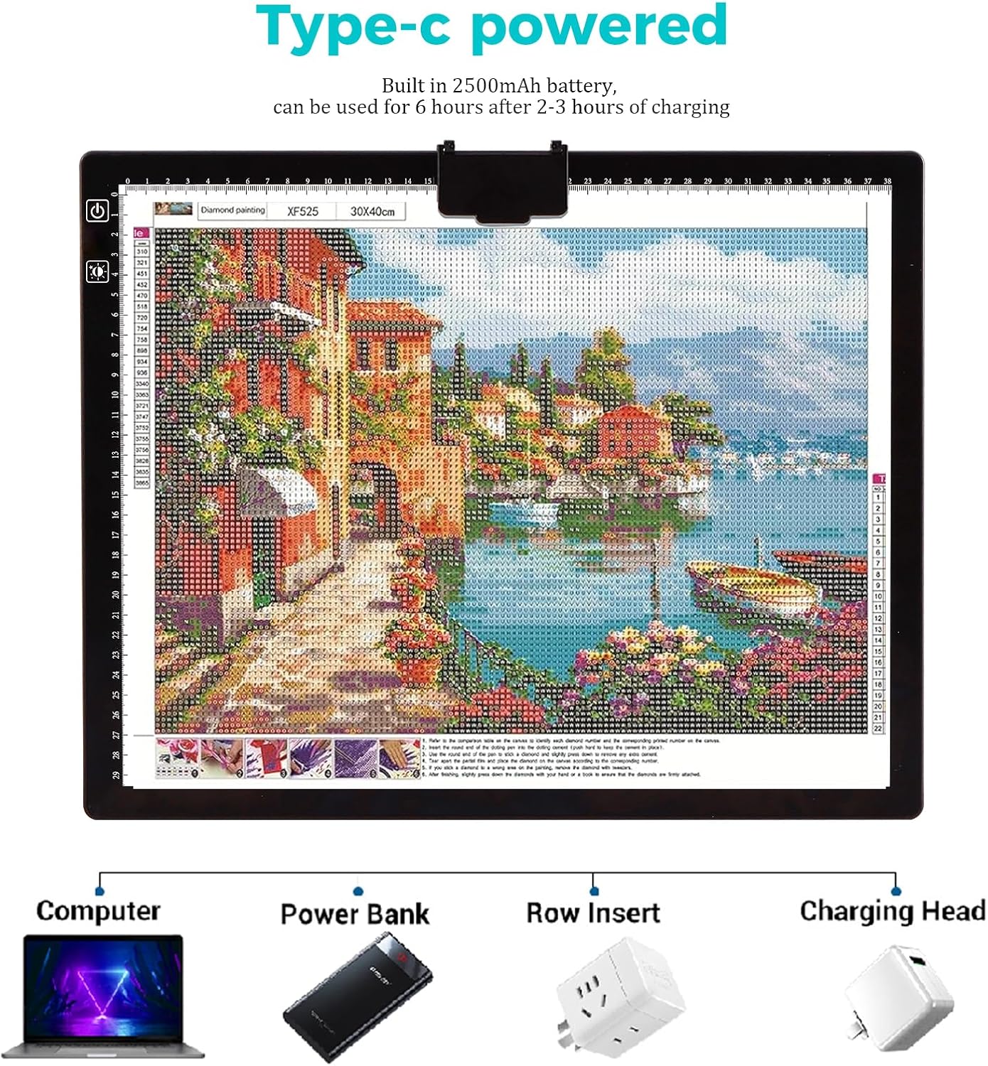 Rechargeable A3 LED Diamond Art Light Board,Tracing Light Box with Stand and Clip,3 Colors Mode Wireless Copy Pad for Diamond Painting,Weeding Vinyl,Sketching & Drawing