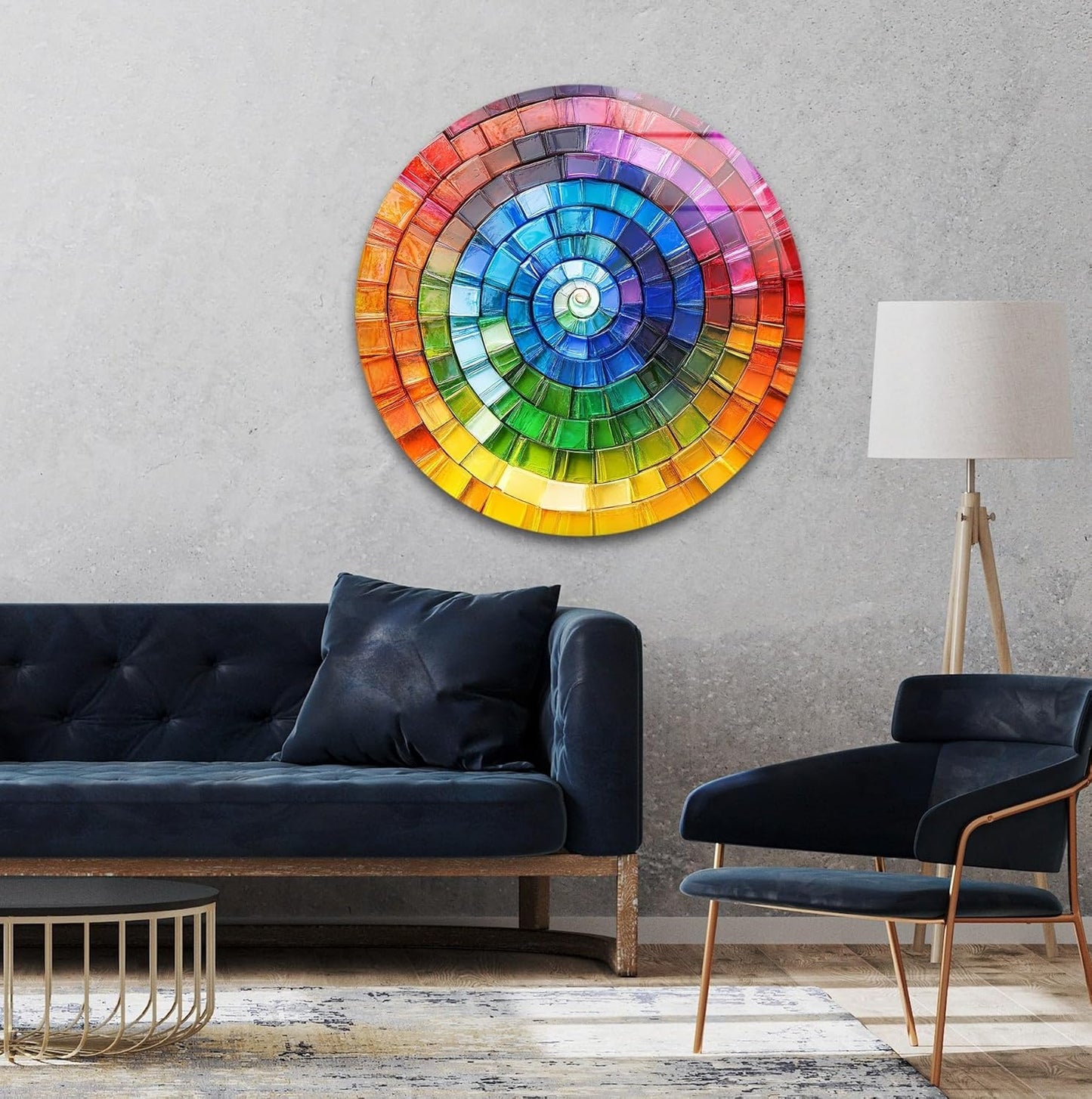 My Photostation.com 10''(25cm) Diameter Radiant Spiral Spectrum Round Glass Wall Art Tempered Glass Printing Wall Decor Large Wall Art Wall Hangings