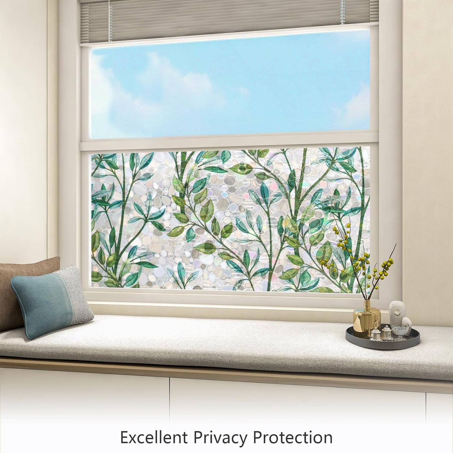 LEMON CLOUD Window Privacy Film, Stained Glass Window Film, Decorative Rainbow Window Clings, Static Cling Non Adhesive Door Stickers, Anti-UV Sun Blocker Heat Control for Home 17.5 x 157.4 inches