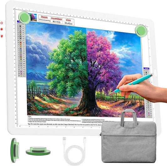 Phylosal Rechargeable A3 Light Pad with Carry Bag, Ultra-Thin Magnetic Tracing Light Box for Drawing, Diamond Art Painting Light Board with Side Button, Super Bright Light Table for Sketching (White)