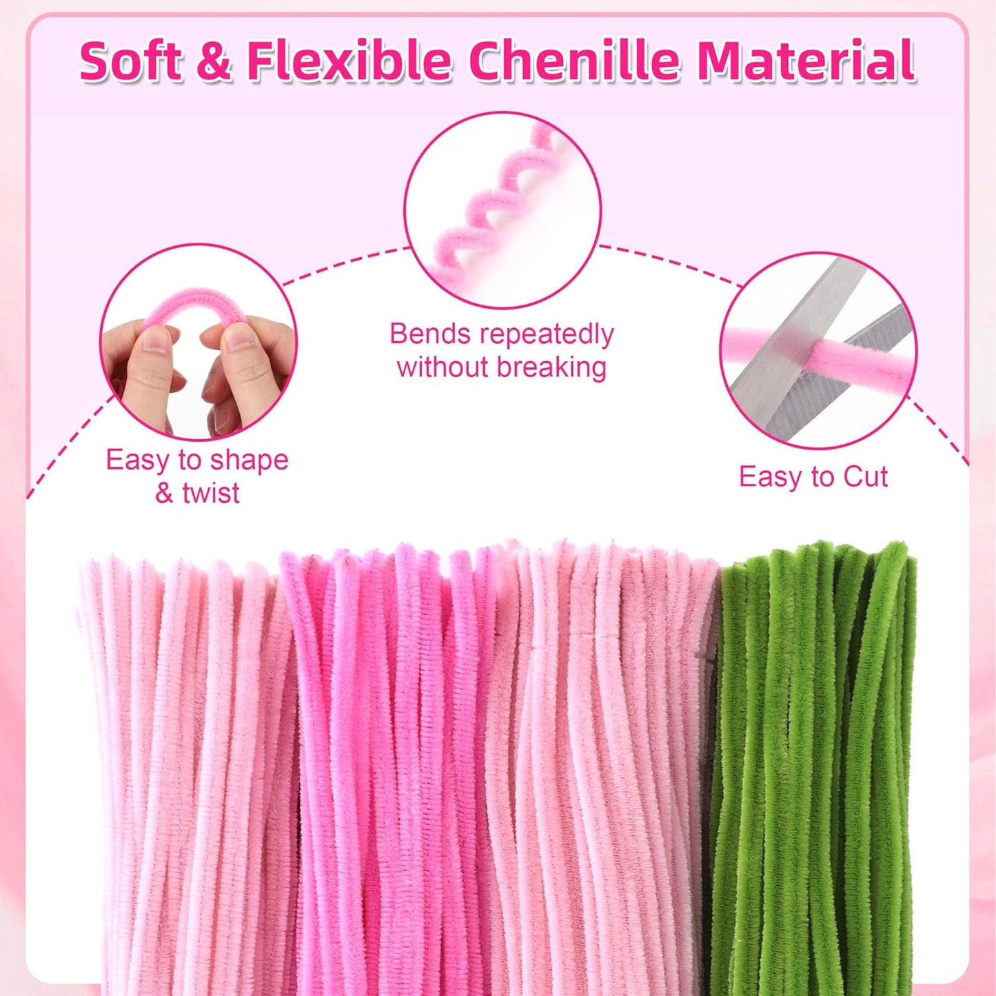 400pcs Multi-Colored Pipe Cleaners Craft Kit - Flower Making Supplies, DIY Arts and Crafts, Flexible Chenille Stems for Kids and Adults, Complete Pipe Cleaner Kit for Creative Projects