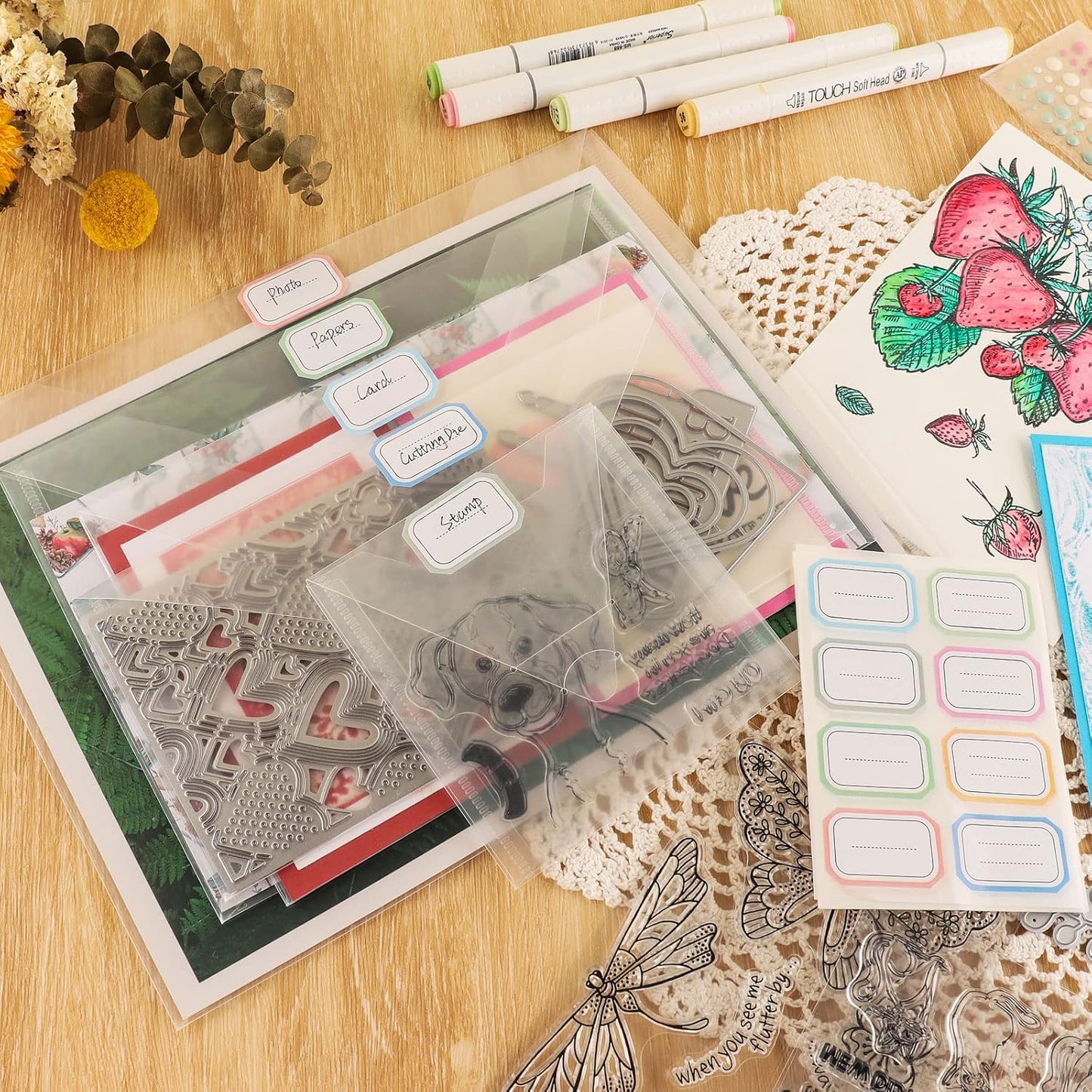 20 Pcs Large 11.5"X9" Stamp & Die Storage Pockets Resealable Clear Plastic Seal Bags Storagefor Cutting Dies Stencil Album Stamp Crafts for DIY Scrapbooking Paper Card Craft Cutting Dies Storage