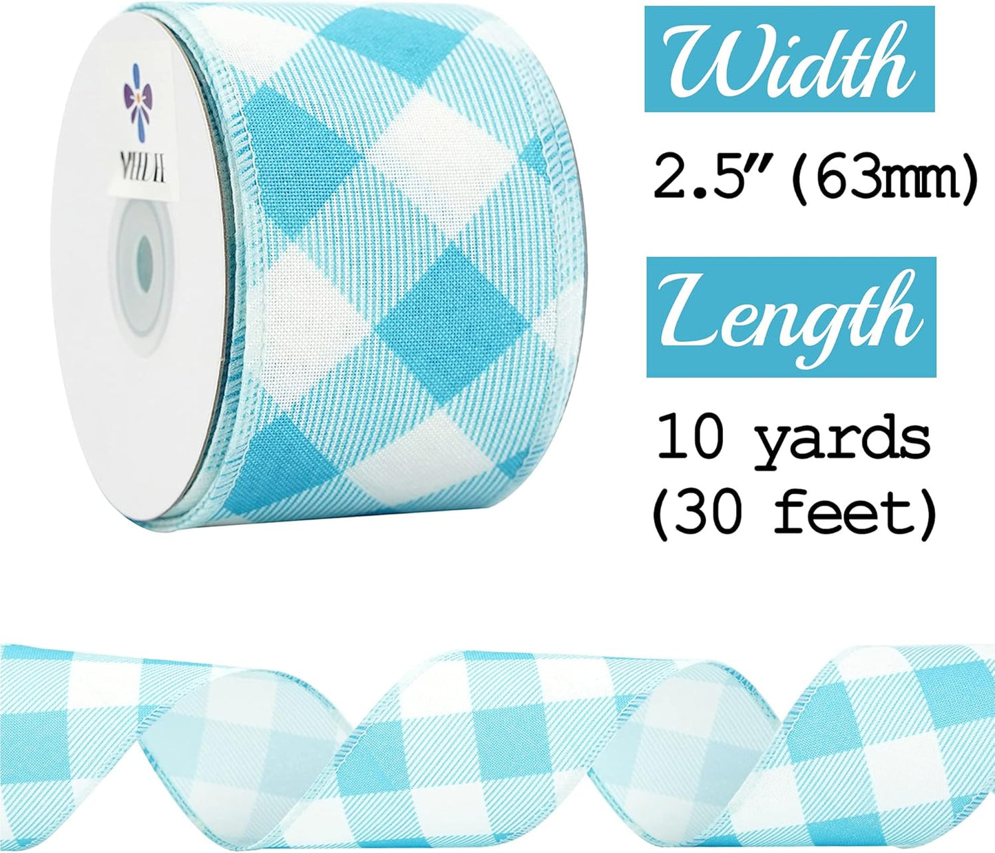 MEEDEE Blue and White Check Ribbon Christmas Wired Ribbon Blue White Burlap Ribbon 2.5 Inch X 10 Yards for Crafts Christmas Tree Decoration Birthday Decor Bows Making Flower Wreath Gift Wrapping