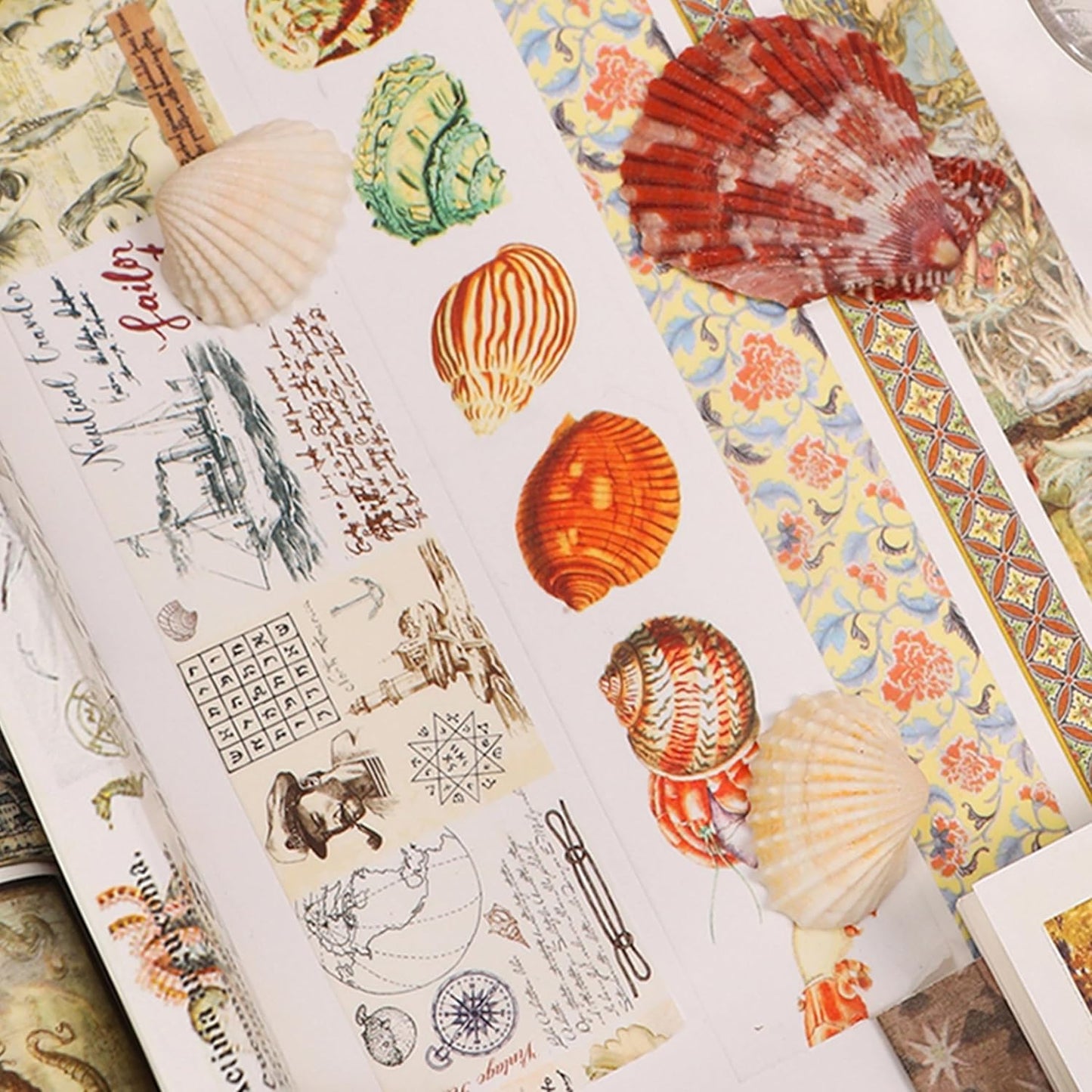 Vintage Washi Tape Set - 24 Rolls Arts Adhesive Tapes Assorted Retro Decorative Masking Tape Sets for Craft, Kids, Scrapbook, DIY, Gift Wrapping (3-Ocean Odyssey)