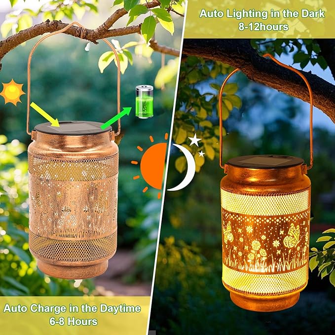 Butterfly Solar Lanterns Outdoor Waterproof with Shepherd Hook, Birthday Gifts for Women Mom Grandma, Metal Solar Hanging Lights Garden Decor for Outside Yard Patio Pathway Backyard Porch